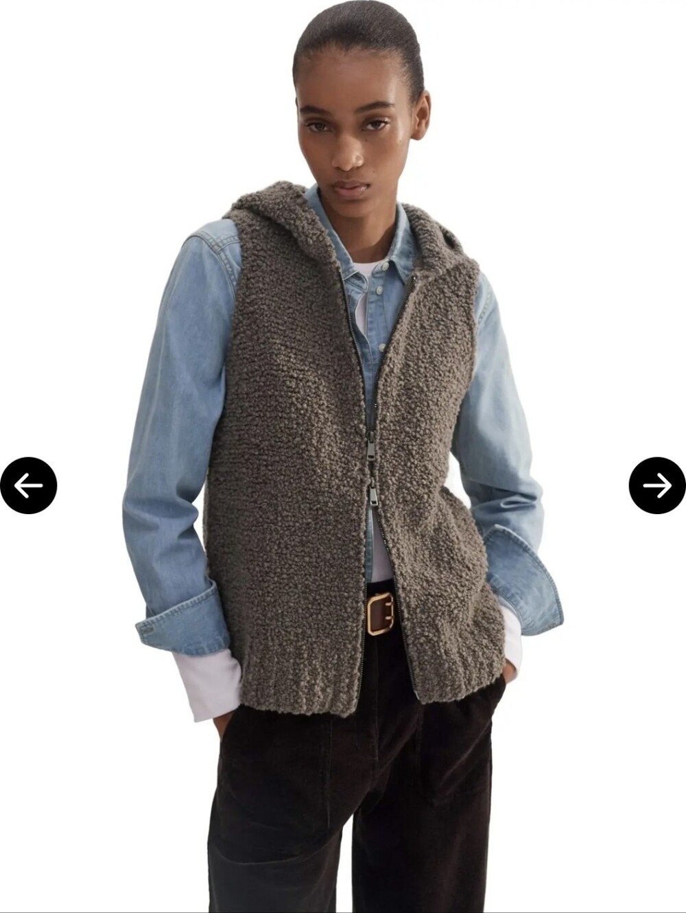 Me + Em Teddy Sleeveless Bouclé Merino Wool Two-Way Zip Hoodie Vest Size Large